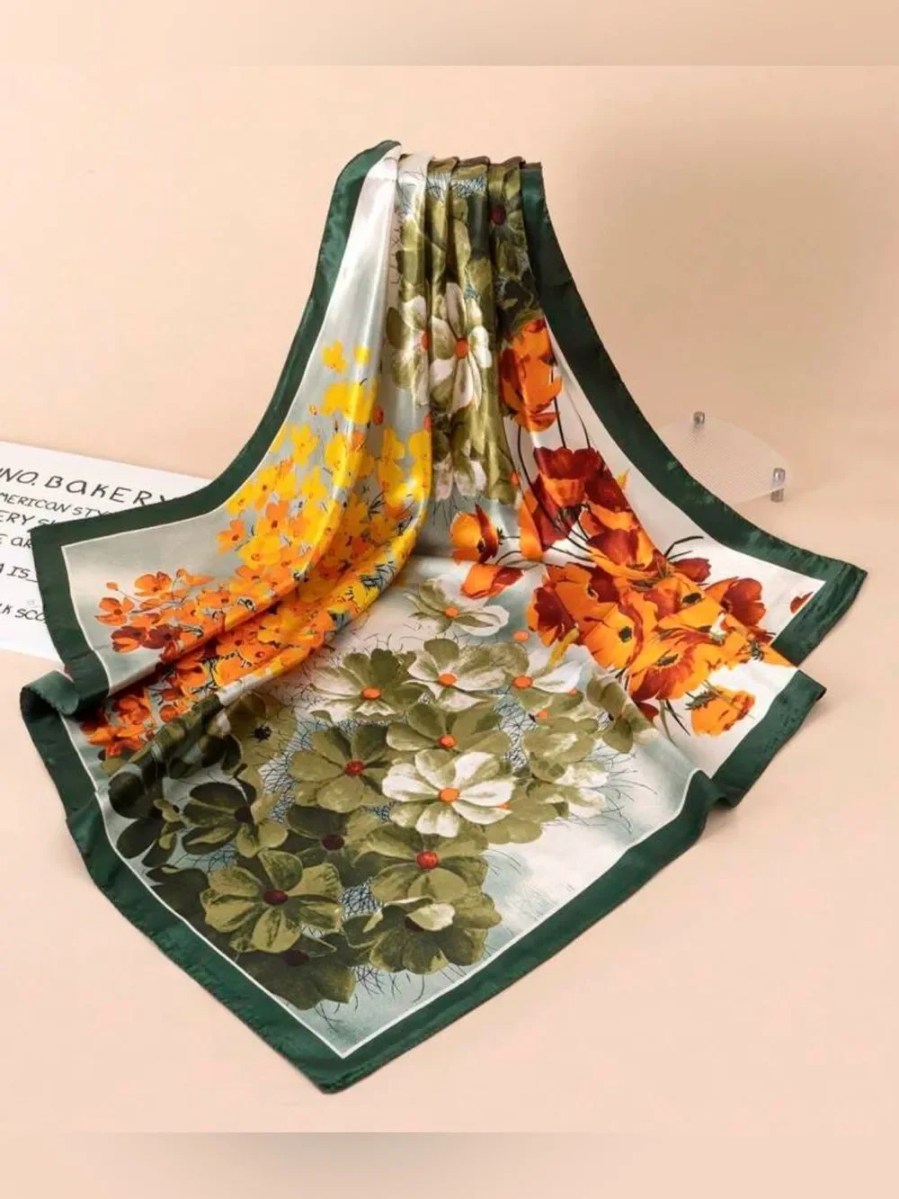 Floral Green and Orange scarf M813